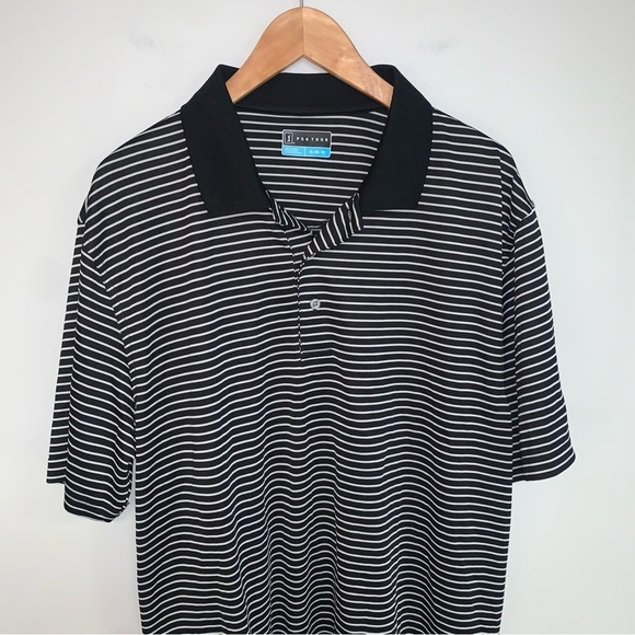 PGA Tour Golf Polo Men's Size Extra Large XL Black & White Striped Shirt Top - Picture 3 of 5